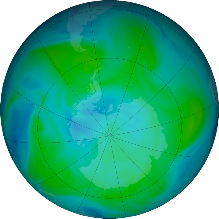 Antarctic ozone map for 24 January 2019